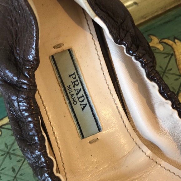 Prada Black & Brown Cap Toe Ballet Flats - Picture 3 of 6